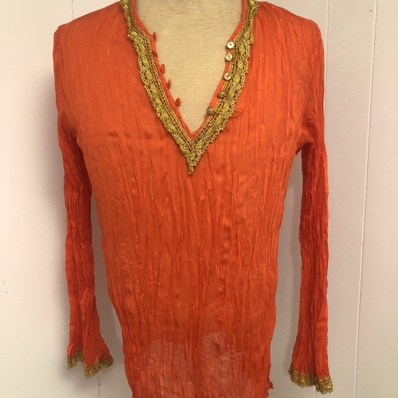 Womens Orange and Gold Krinkle Blouse.Large - Picture 2 of 11